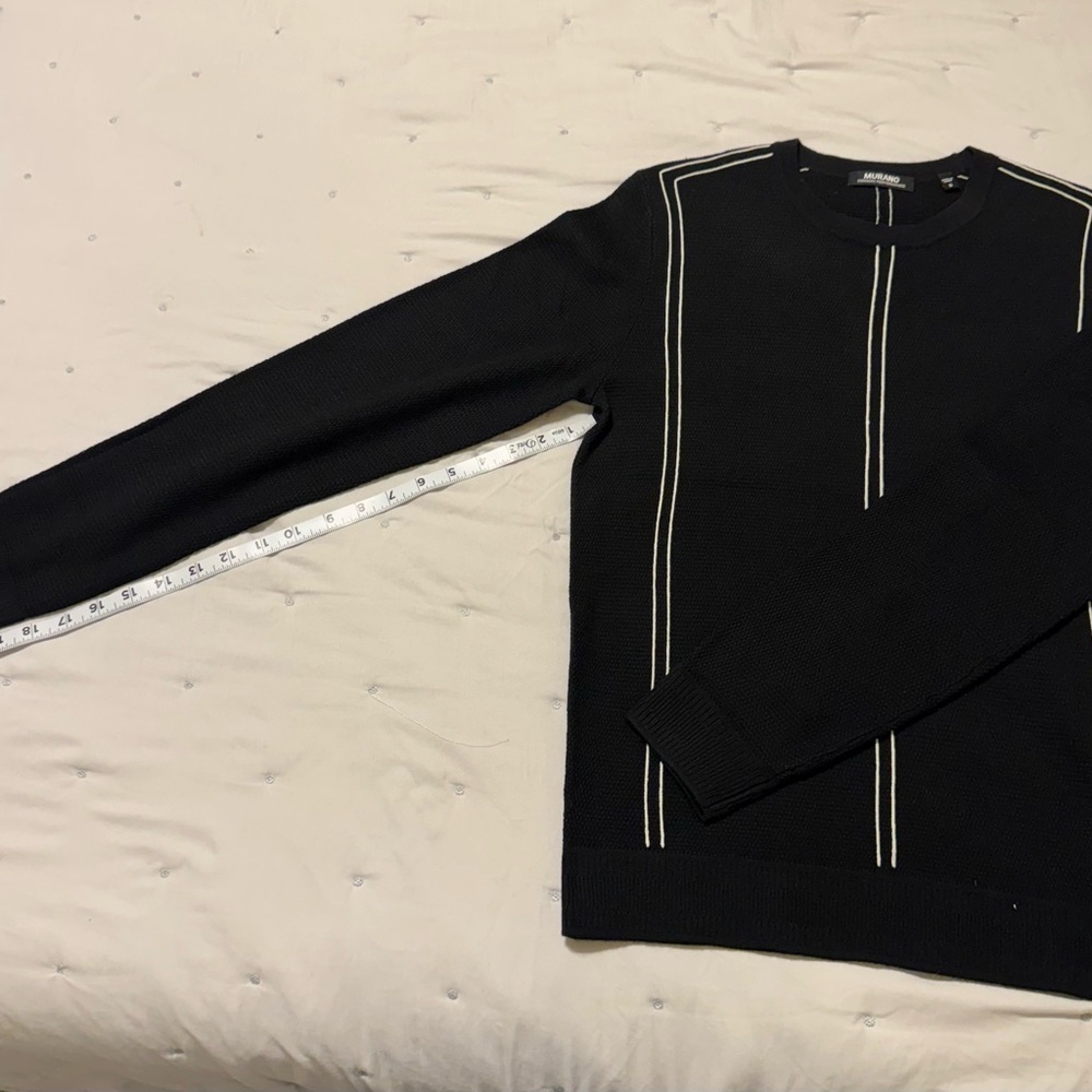 Murano Black Crewneck Sweater with White Stripes - Picture 6 of 7